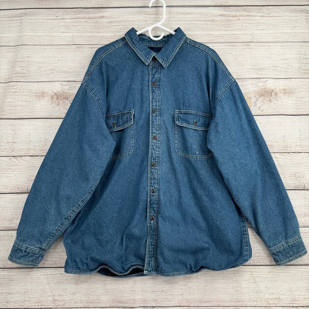Levi's‎ Strauss Blanket Lined Denim Shirt Mens XXL Blue Medium Wash Button Down